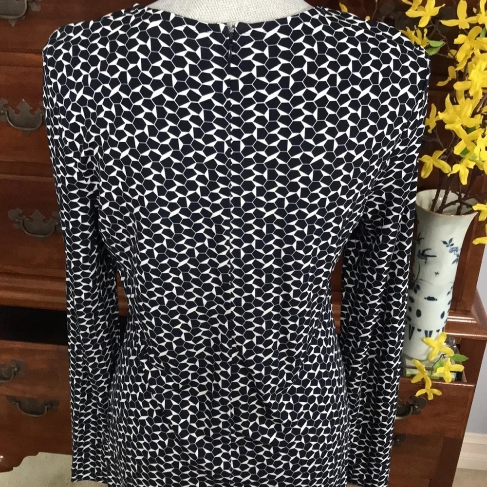 Tory Burch Geometric Long Sleeve Navy Sheath Dress Size Medium